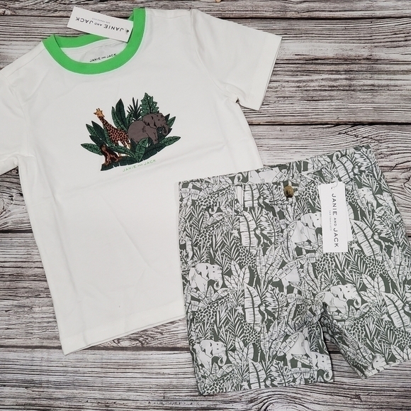 Janie & Jack Jungle Safari T-Shirt and Elephant Print Shorts Set NWT - Picture 1 of 4